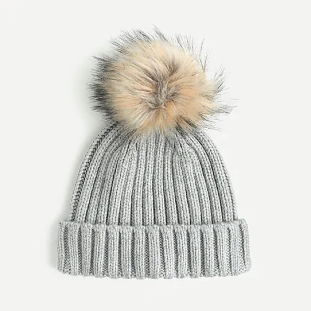 J.Crew Ribbed beanie with faux-fur pom-pom